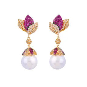 Flower Pearl Drop Earrings