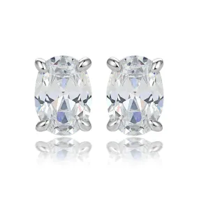 Four Prongs Oval Zircon Silver Studs Earrings for Women