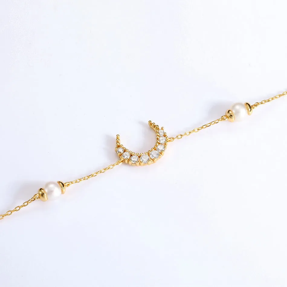 Full Zircon Moon Pearl Bracelet