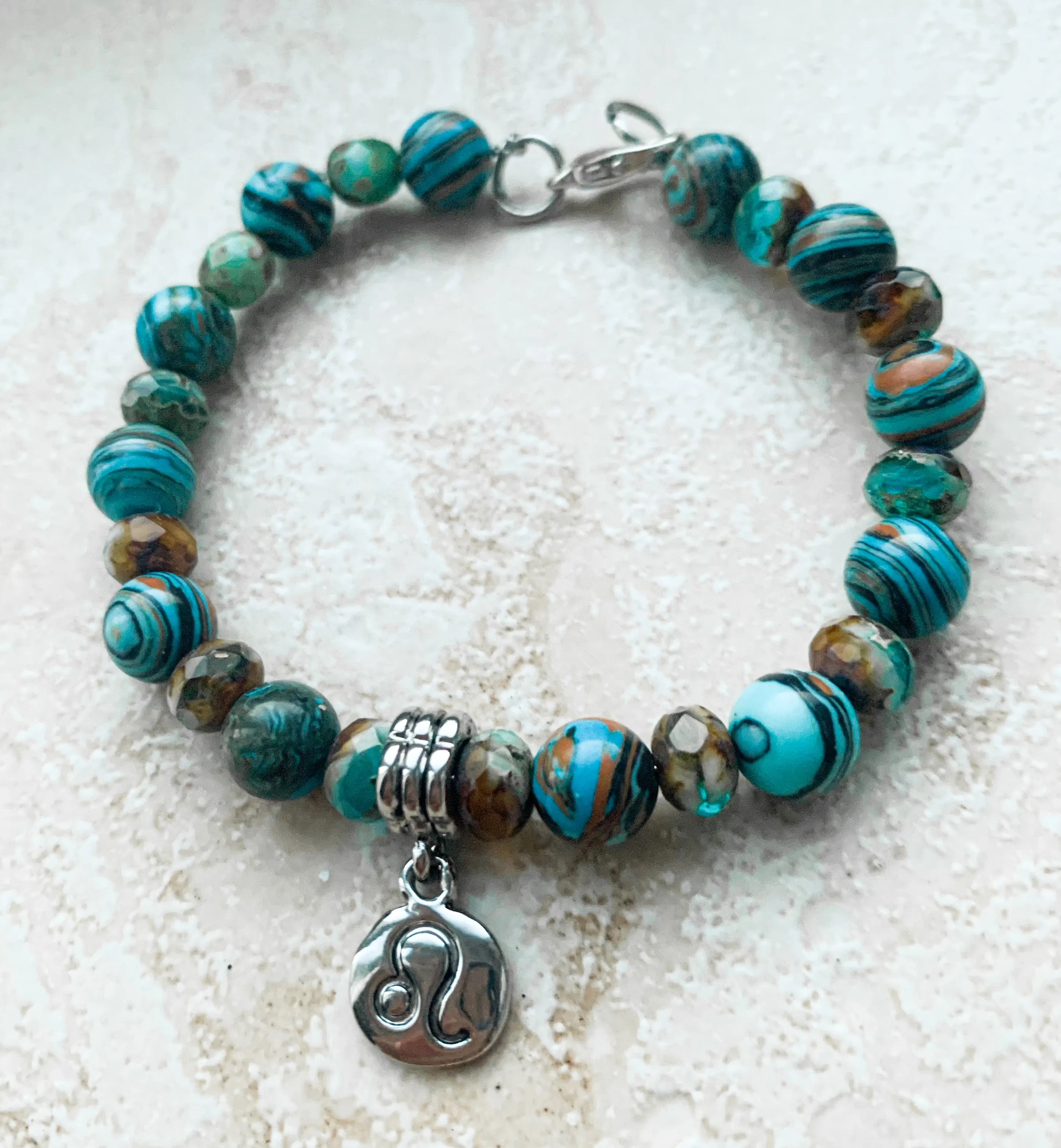 Gemini Zodiac Semiprecious Rhodium Plated Charm Bracelet with Birthstone