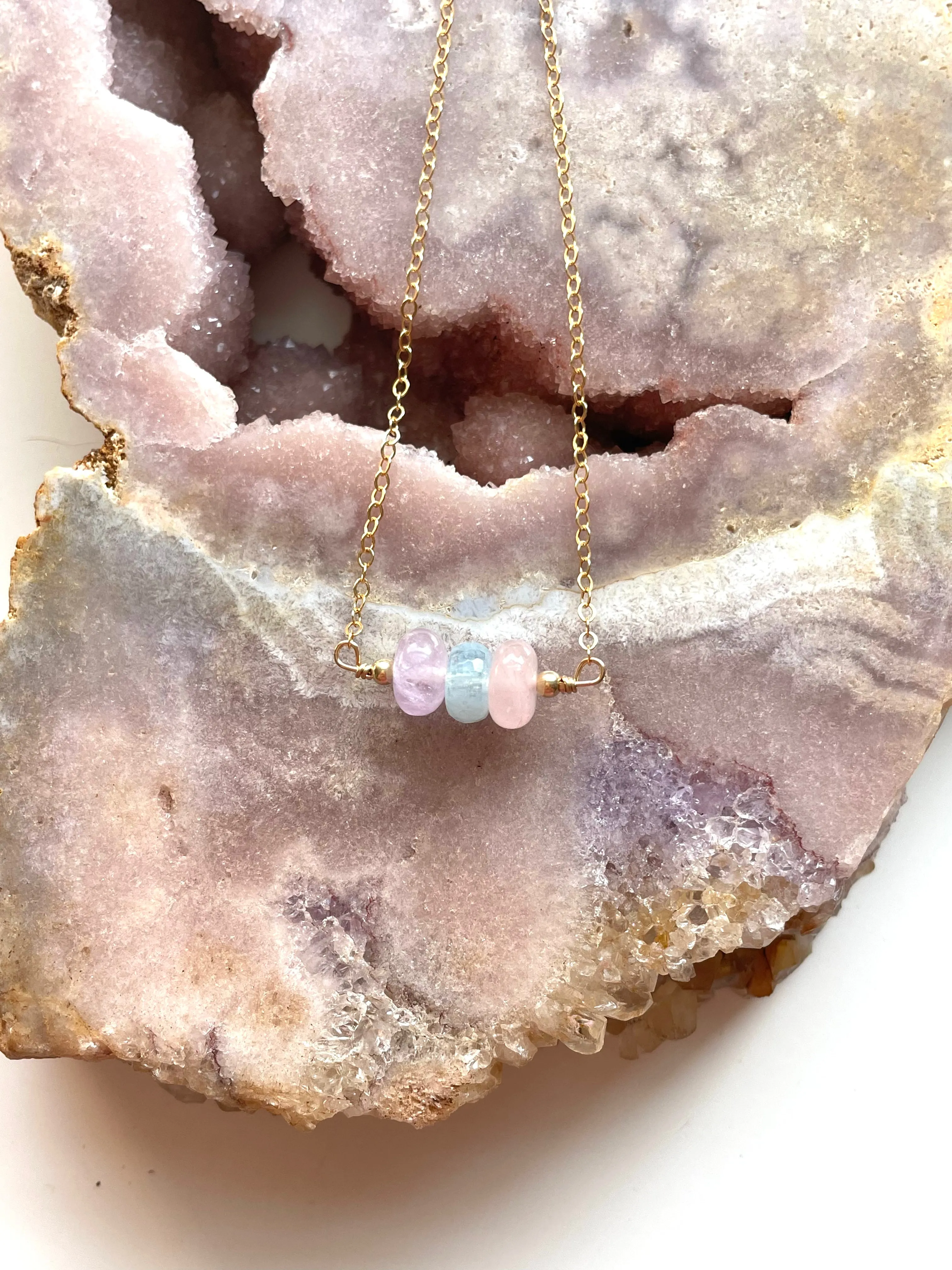 Gemstone Necklace - Stone Necklace - Amethyst Aquamarine Rose Quartz Necklace - Crystal Healing Jewelry - Silver or Gold