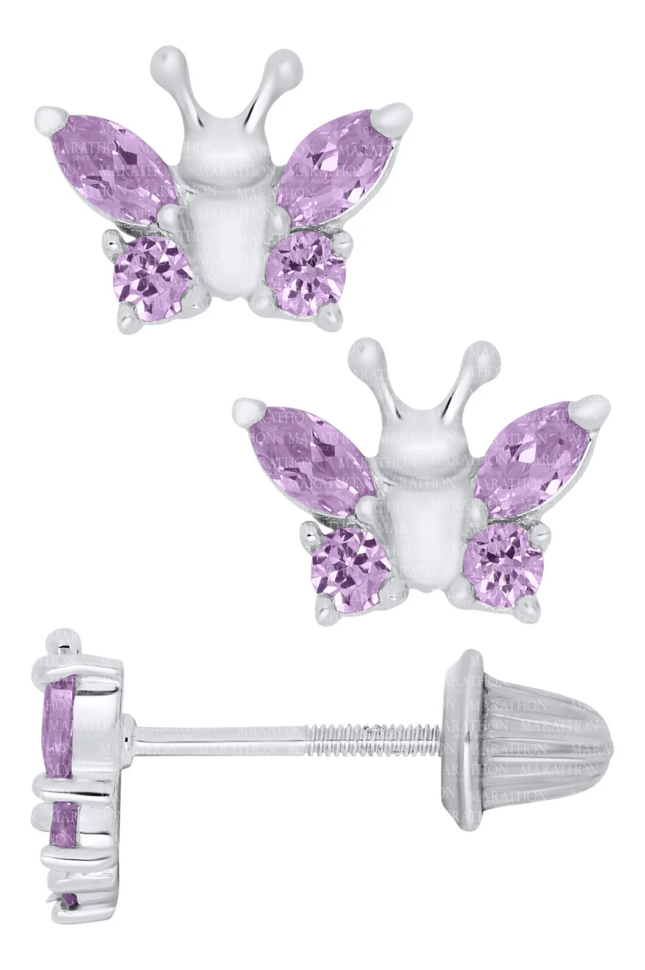 Genuine Sterling Silver Kiddie Kraft Butterfly Stud Earrings with Synthetic Birthstone