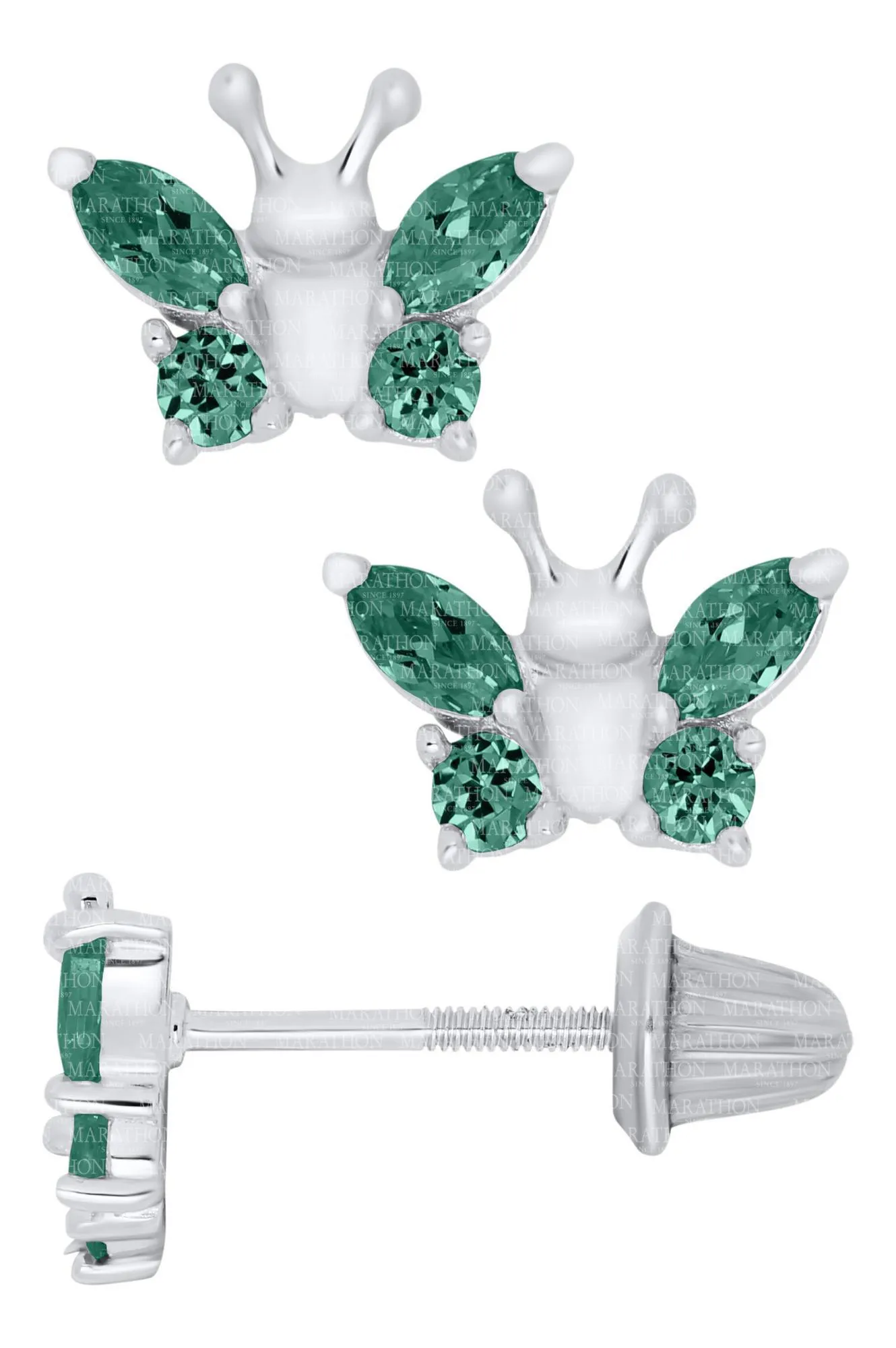 Genuine Sterling Silver Kiddie Kraft Butterfly Stud Earrings with Synthetic Birthstone