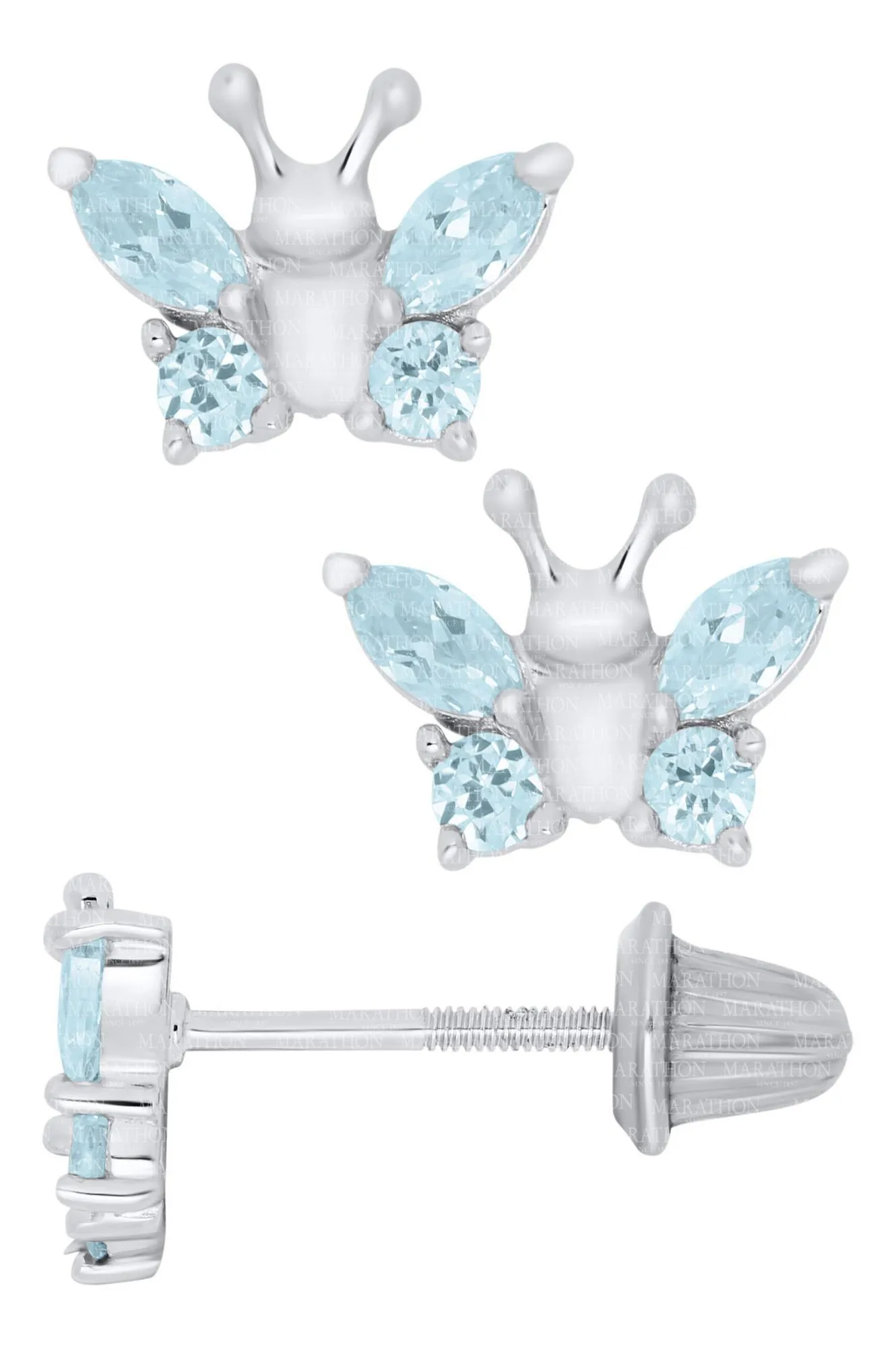 Genuine Sterling Silver Kiddie Kraft Butterfly Stud Earrings with Synthetic Birthstone