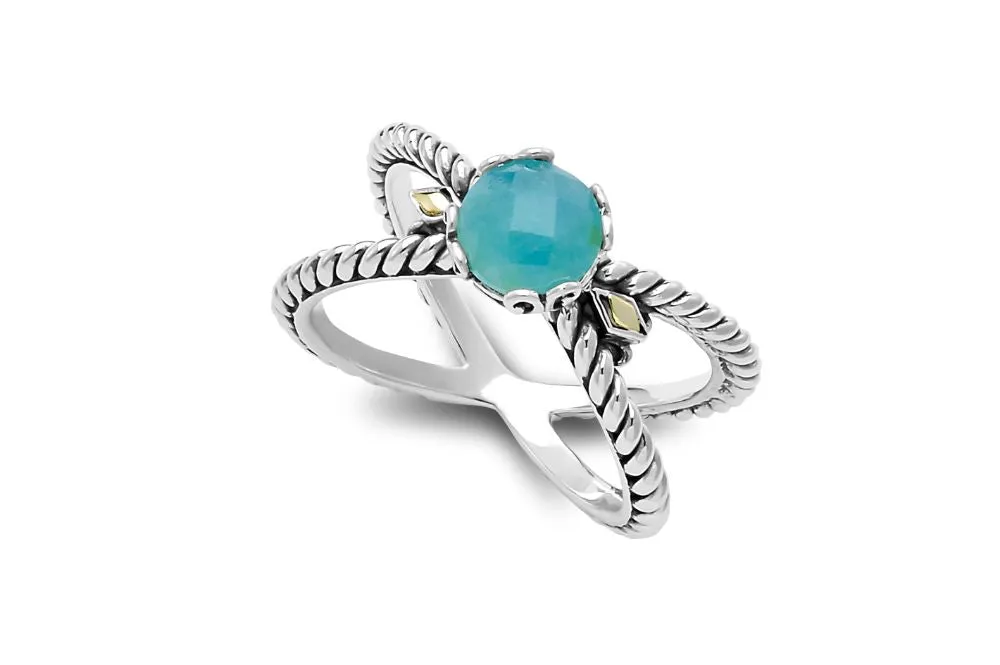 Glow "X" Ring- Aquamarine