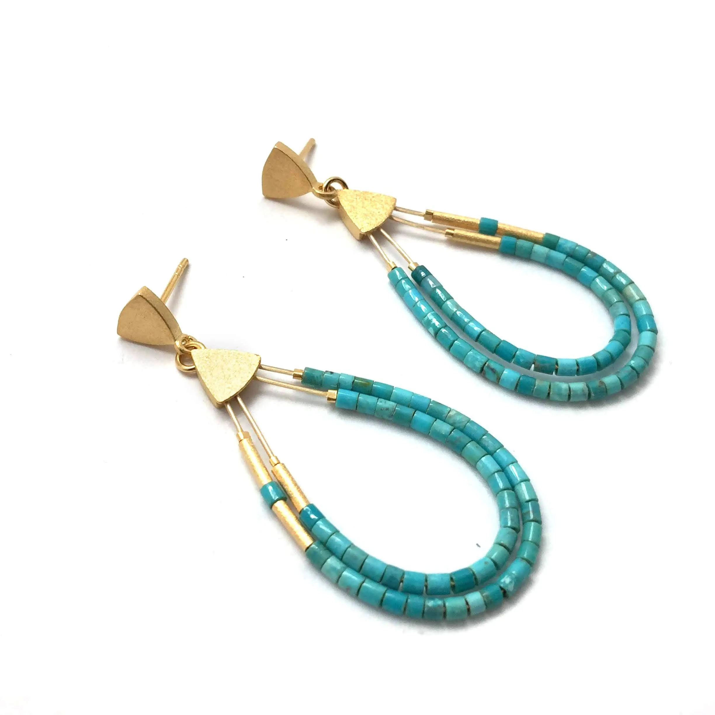 Gold and Turquoise Teardrop Beaded Drop Earrings