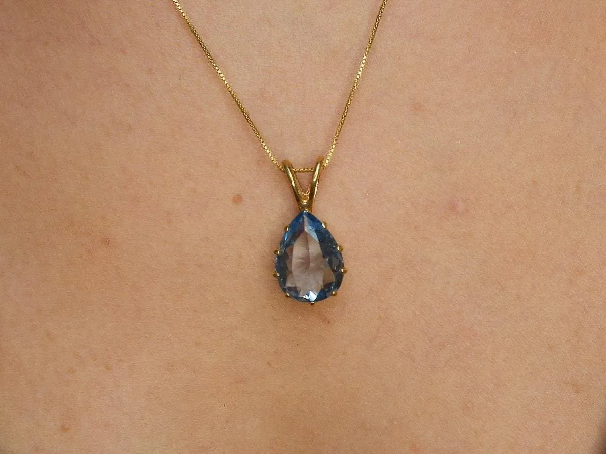 Gold Aqua Pendant - Teardrop Aqua Necklace - Gold Teardrop Necklace