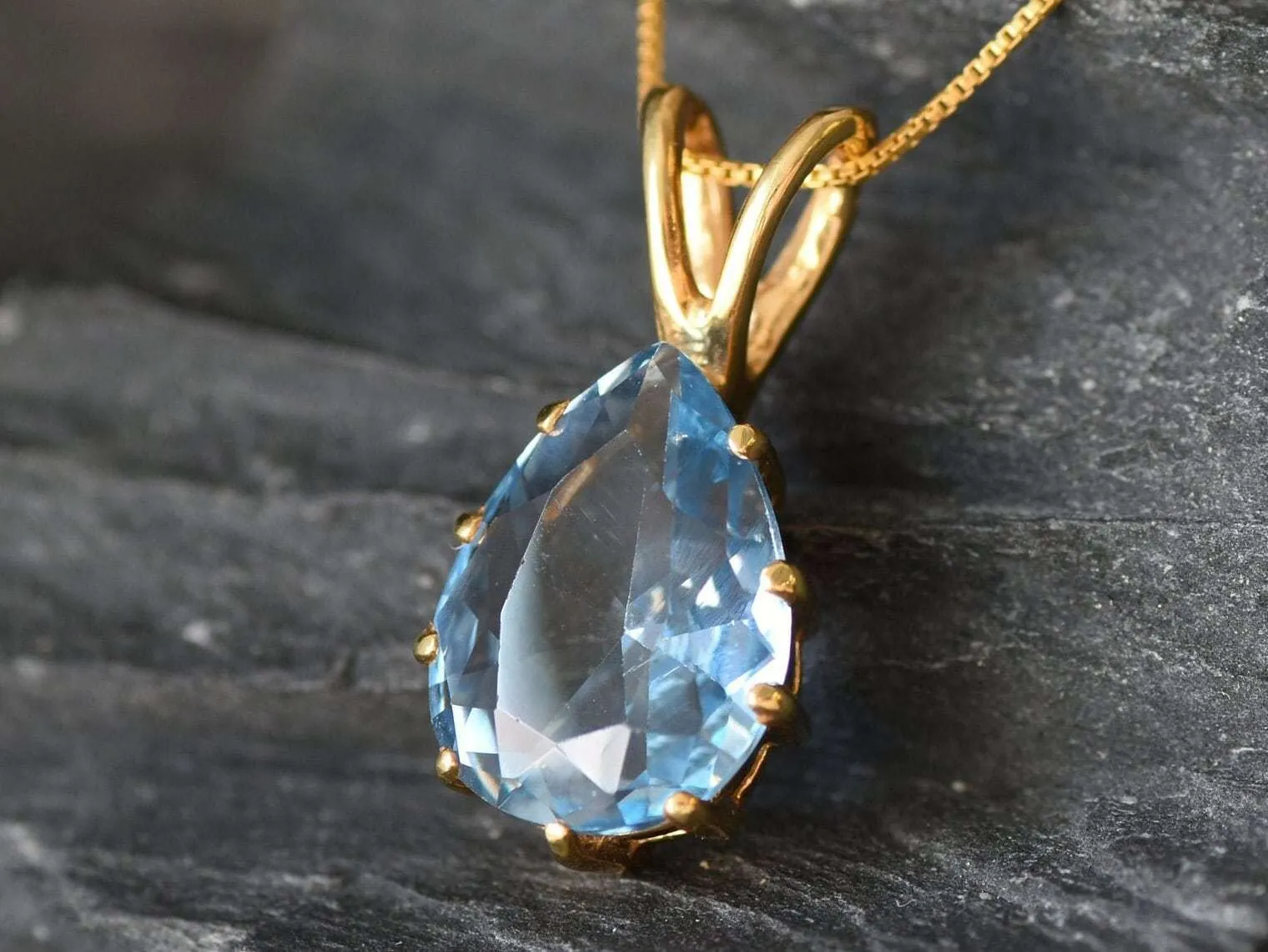 Gold Aqua Pendant - Teardrop Aqua Necklace - Gold Teardrop Necklace