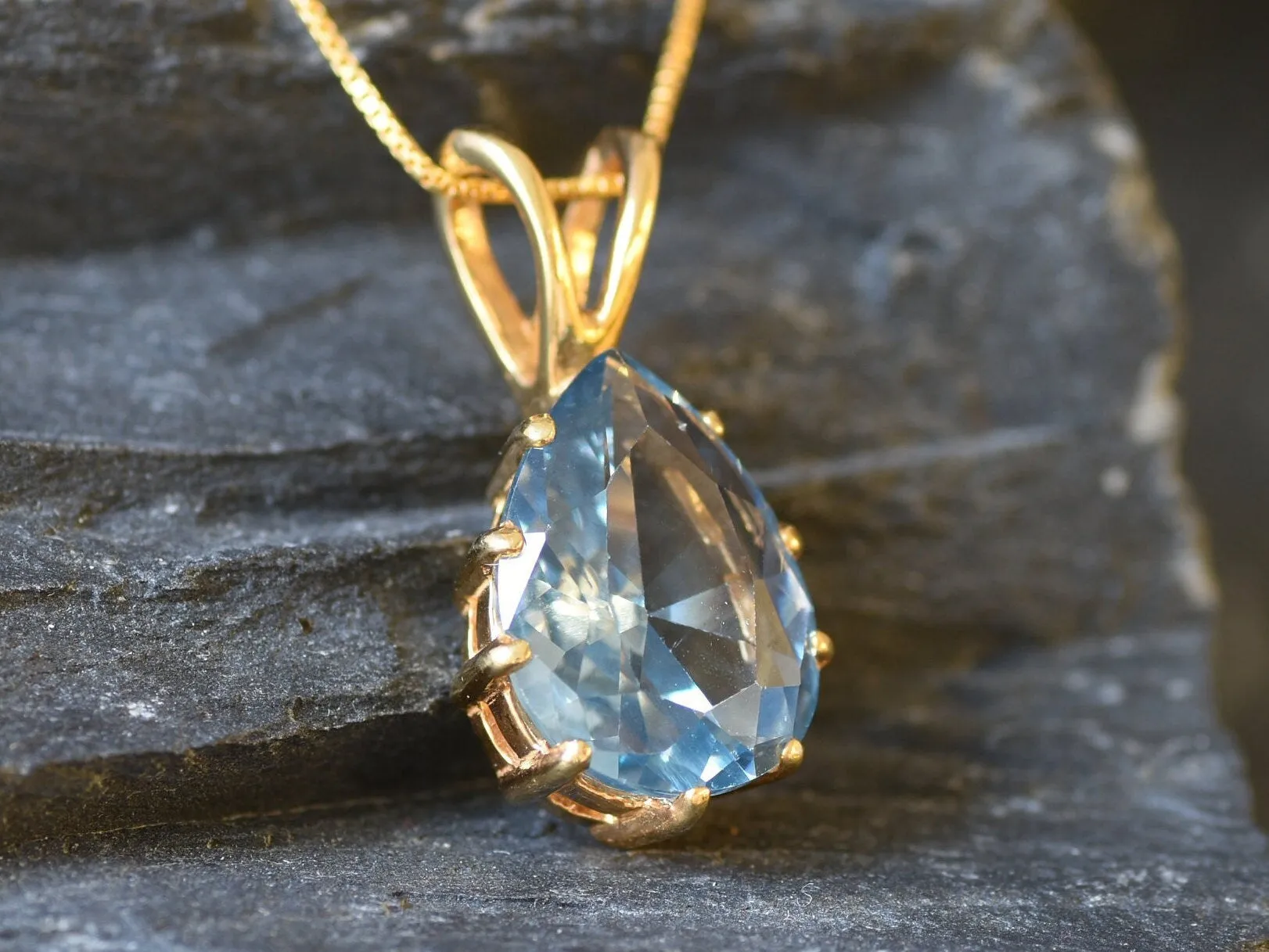 Gold Aqua Pendant - Teardrop Aqua Necklace - Gold Teardrop Necklace