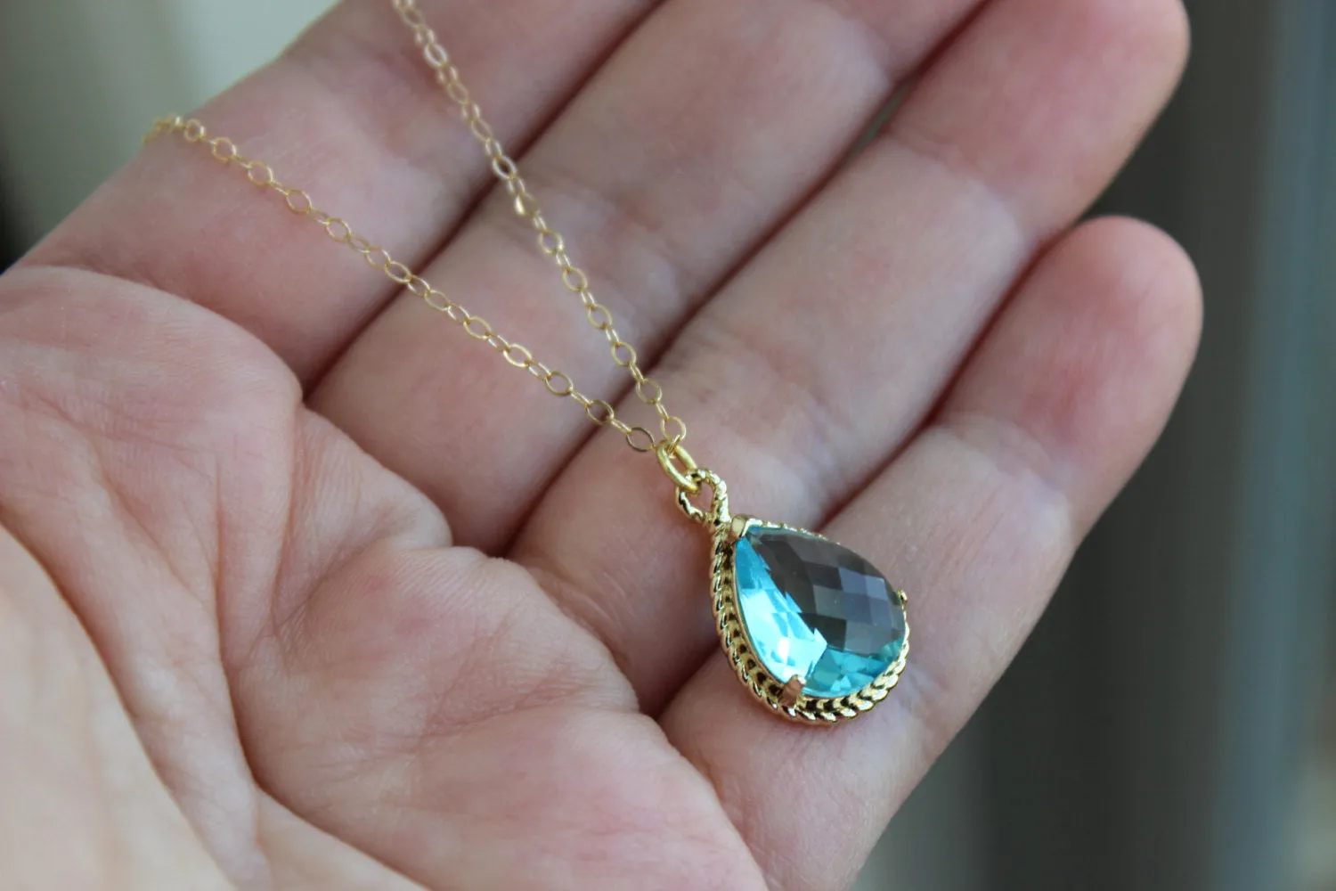 Gold Aquamarine Necklace Aqua Blue Wedding Necklace Jewelry Bridesmaid Gift Jewelry Aquamarine Bridal Jewelry Blue Bridesmaid Gift Under 30