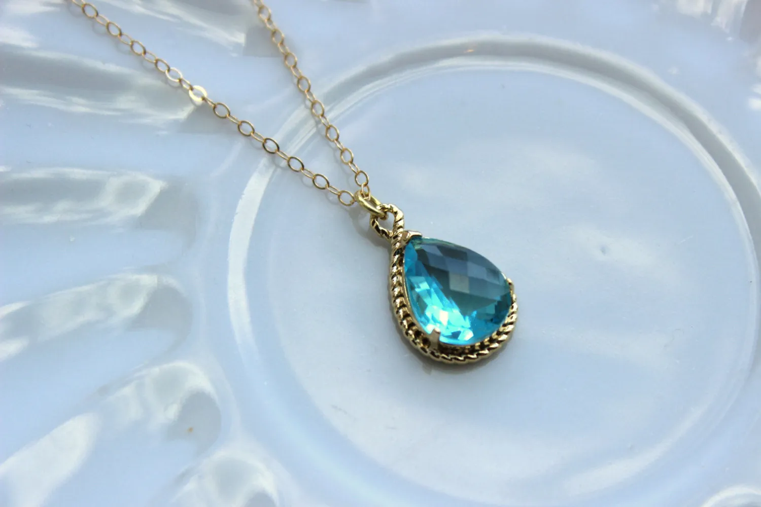 Gold Aquamarine Necklace Aqua Blue Wedding Necklace Jewelry Bridesmaid Gift Jewelry Aquamarine Bridal Jewelry Blue Bridesmaid Gift Under 30