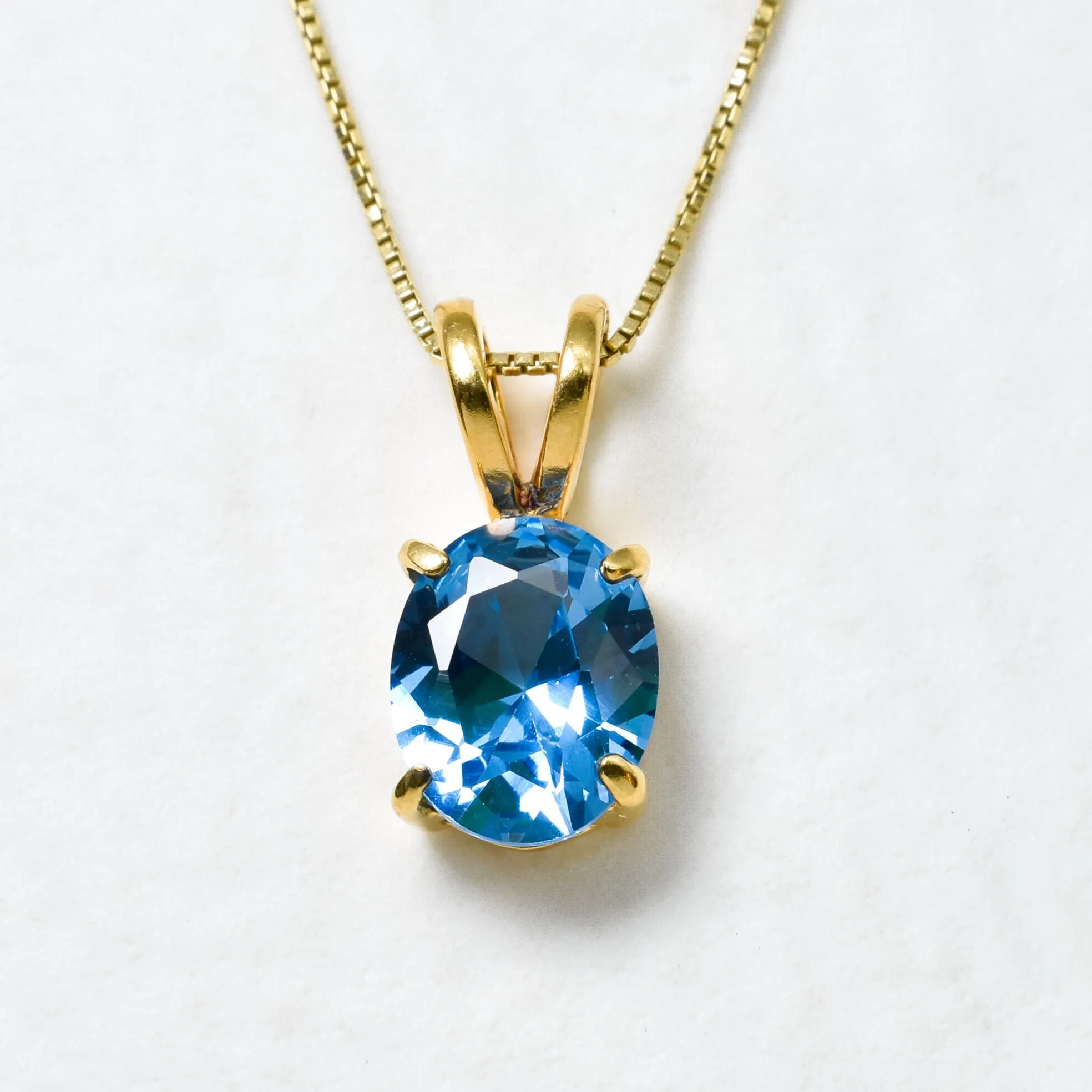 Gold Aquamarine Necklace - Blue Oval Pendant - Gold Aqua Necklace