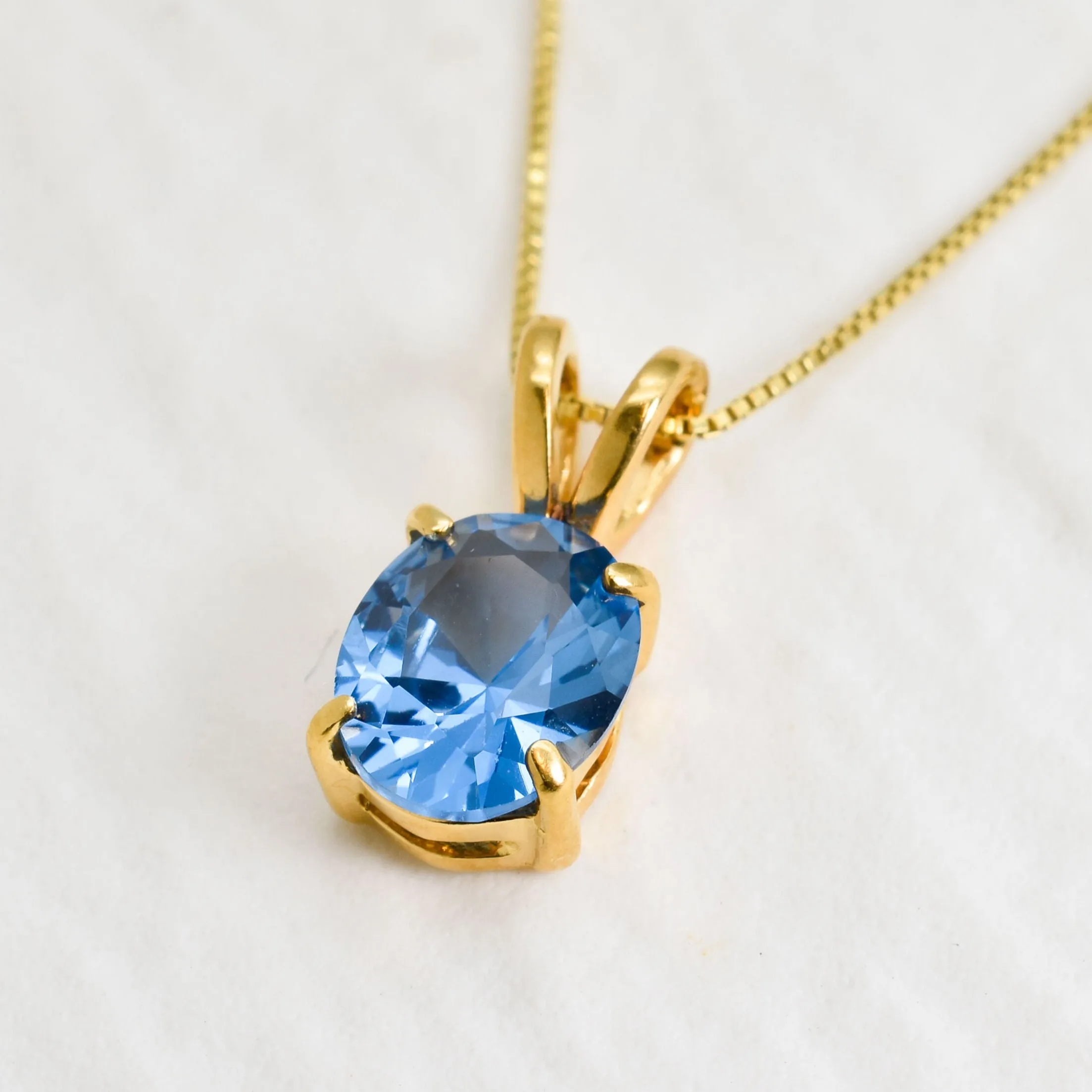 Gold Aquamarine Necklace - Blue Oval Pendant - Gold Aqua Necklace