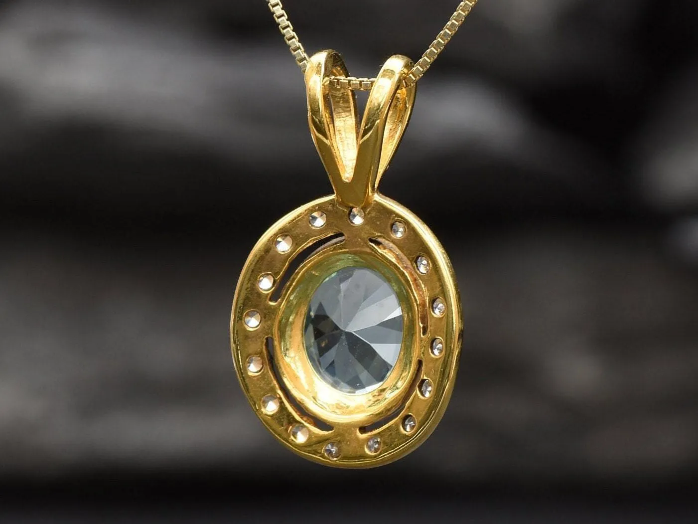 Gold Aquamarine Pendant - Blue Aquamarine Necklace, Gold Oval Pendant