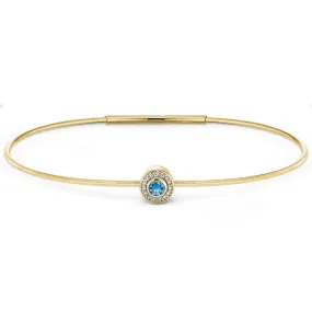 Gold Finish Finish Sterling Silver Round Simulated Blue Topaz Birth Gem Bracelet with Simulated Diamonds