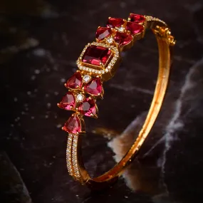 Gold Plated With Ruby American Diamond Studded Handcrafted Designer Bracelet For Women And Girls - Saraf Rs Jewellery