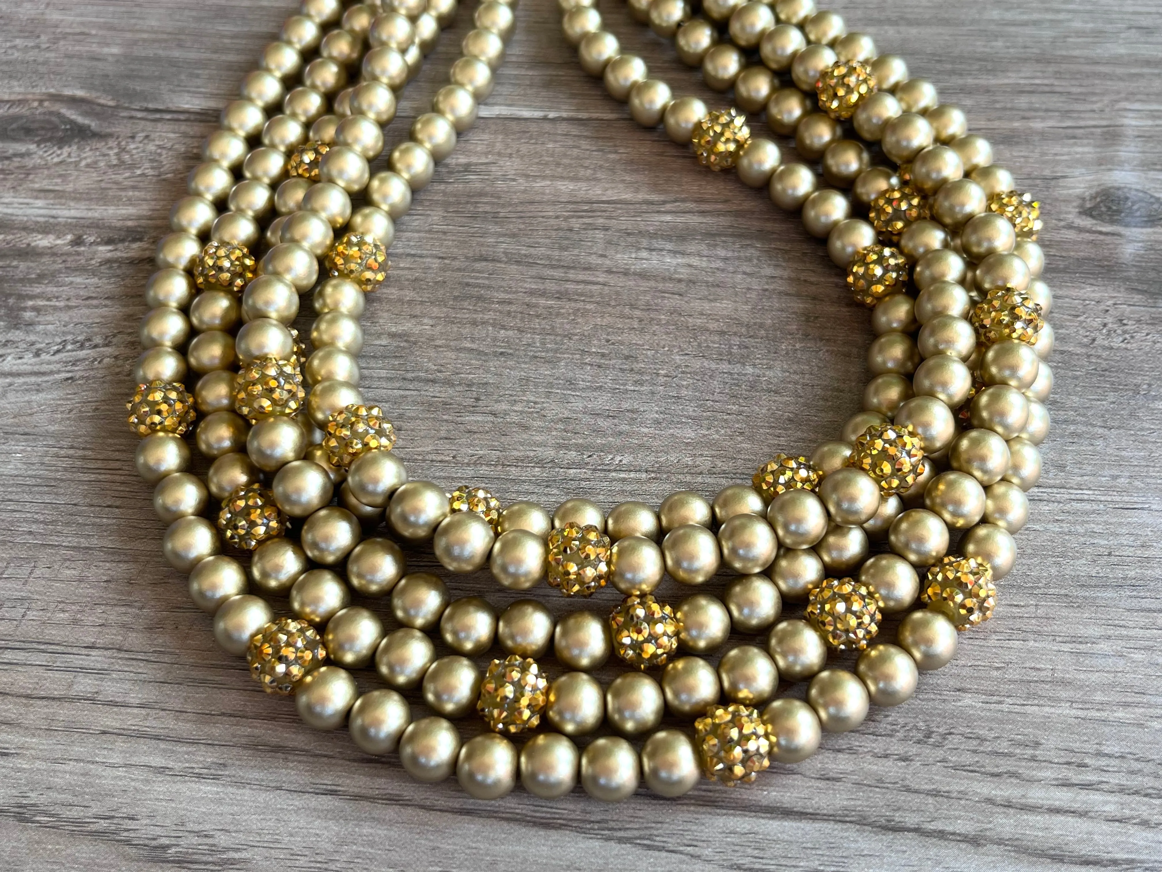 Gold Rhinestone Matte Beaded Acrylic Chunky Statement Necklace - Emma