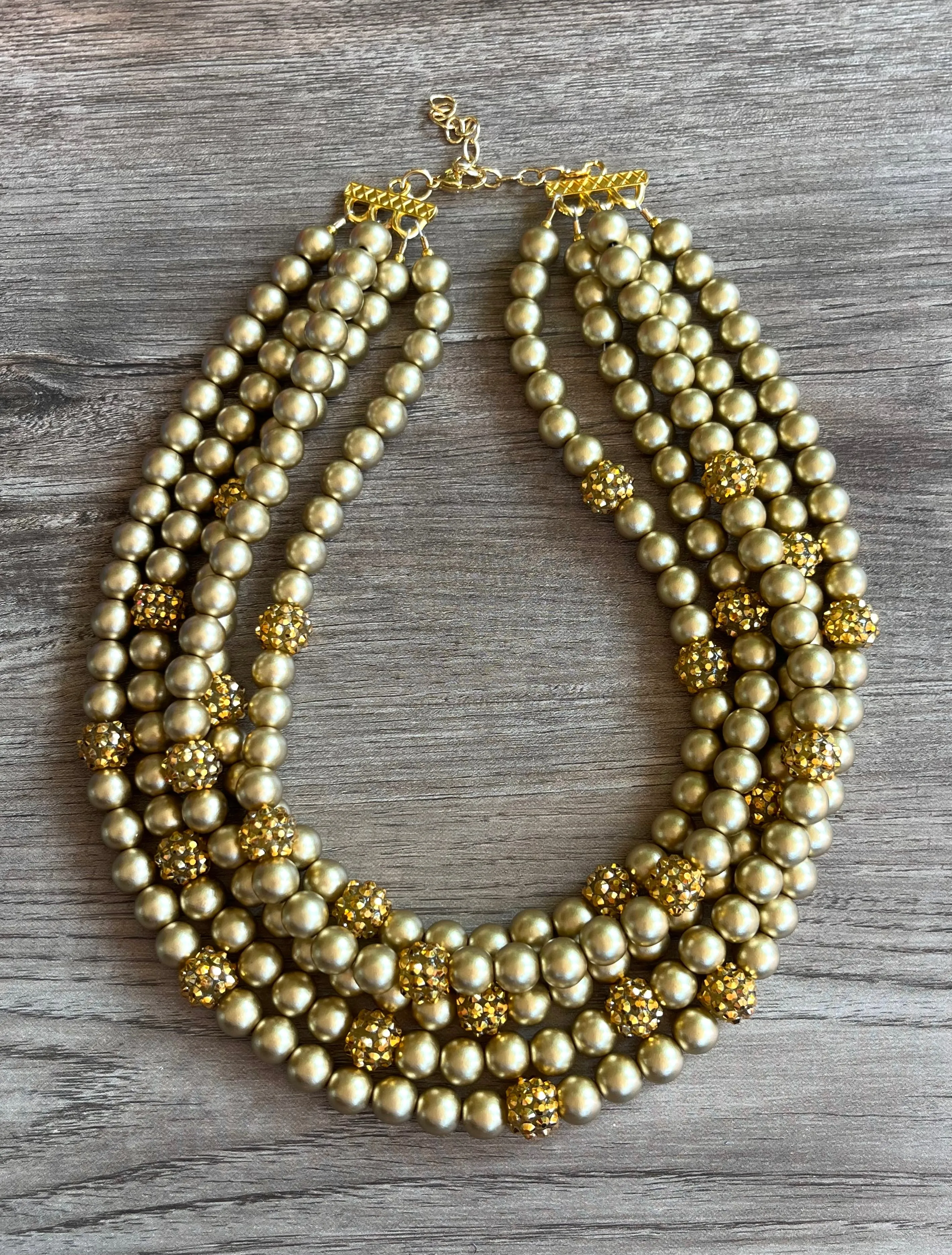 Gold Rhinestone Matte Beaded Acrylic Chunky Statement Necklace - Emma