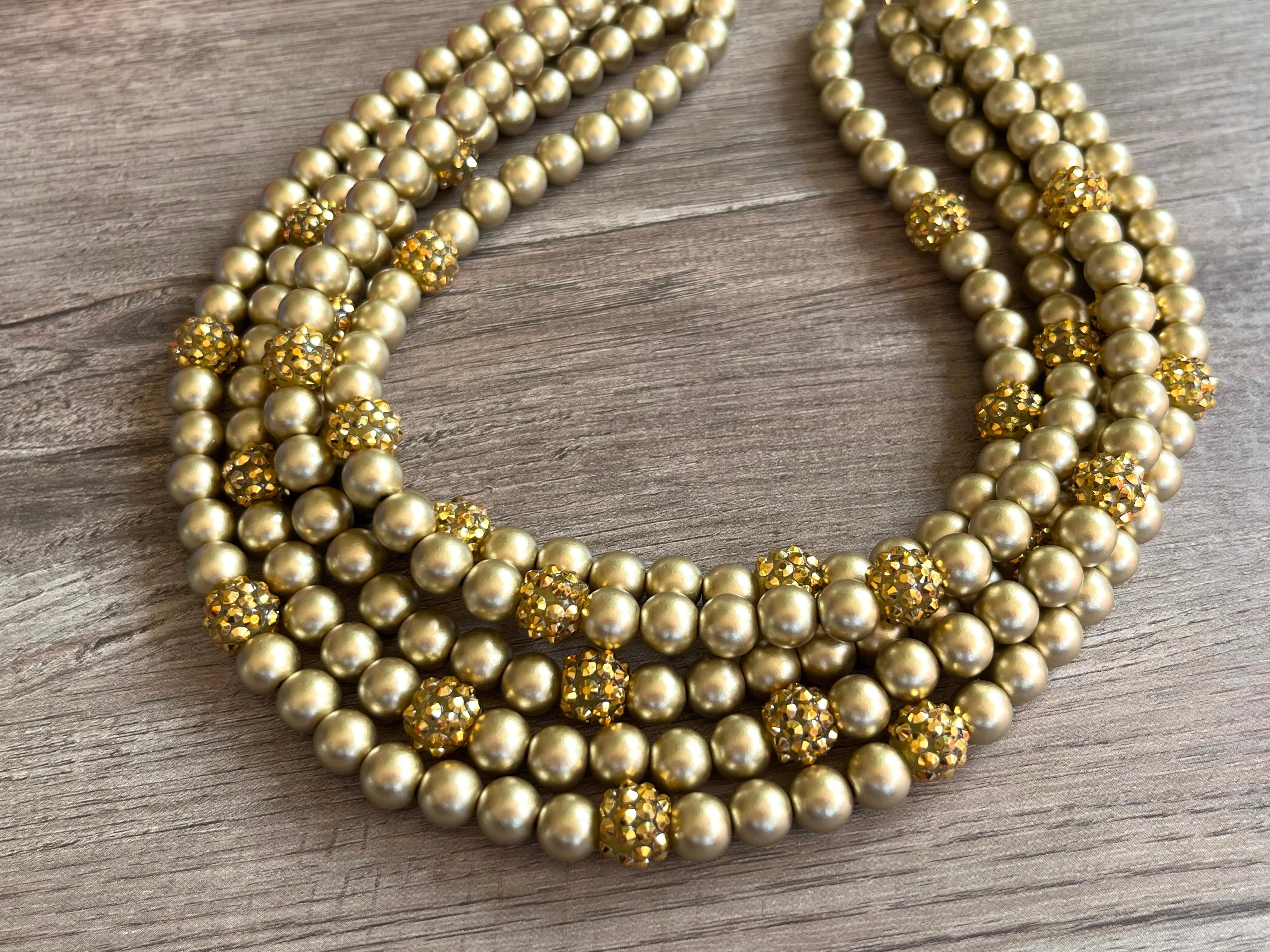 Gold Rhinestone Matte Beaded Acrylic Chunky Statement Necklace - Emma