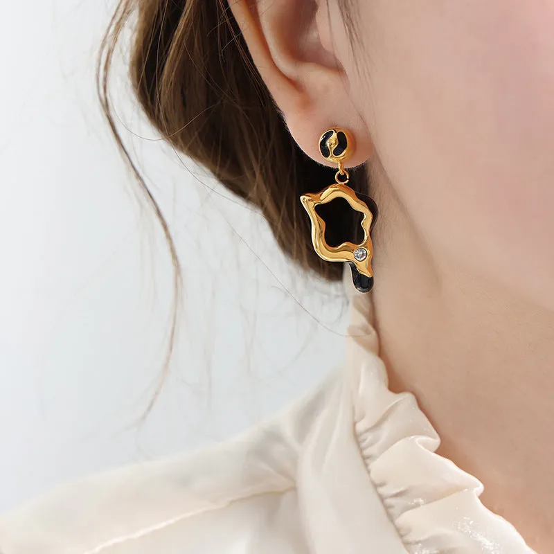 Golden Starry Geometric Drop Earrings with Zircon - Elegant Women's Jewelry