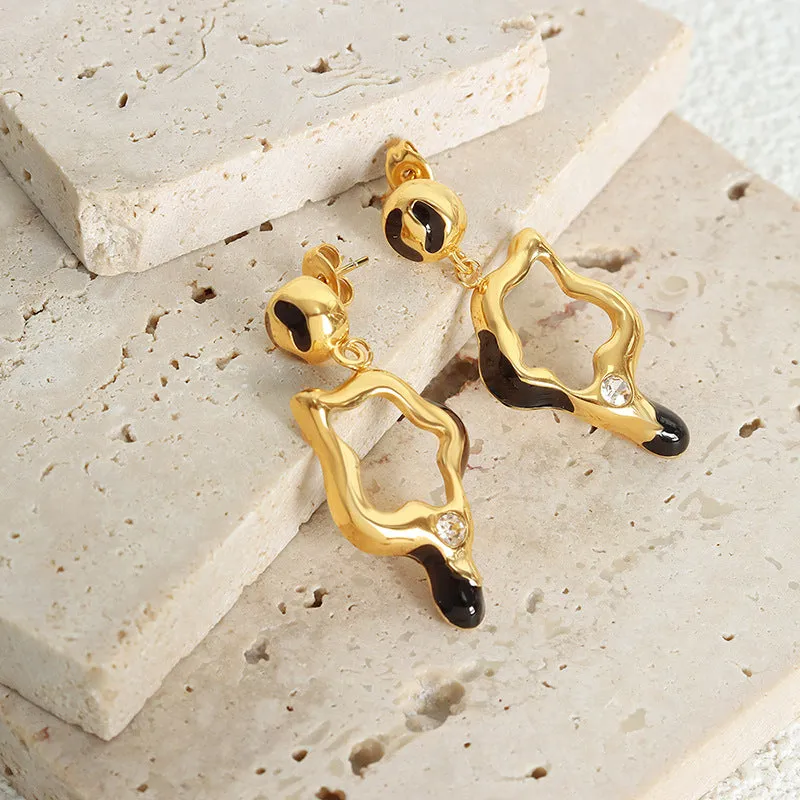 Golden Starry Geometric Drop Earrings with Zircon - Elegant Women's Jewelry