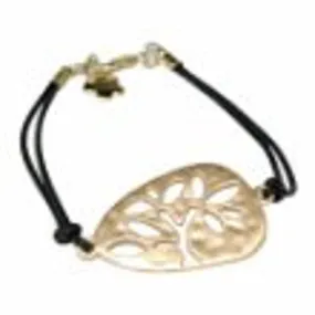 Golden Tone Hope Tree pendant Black chain Bracelet