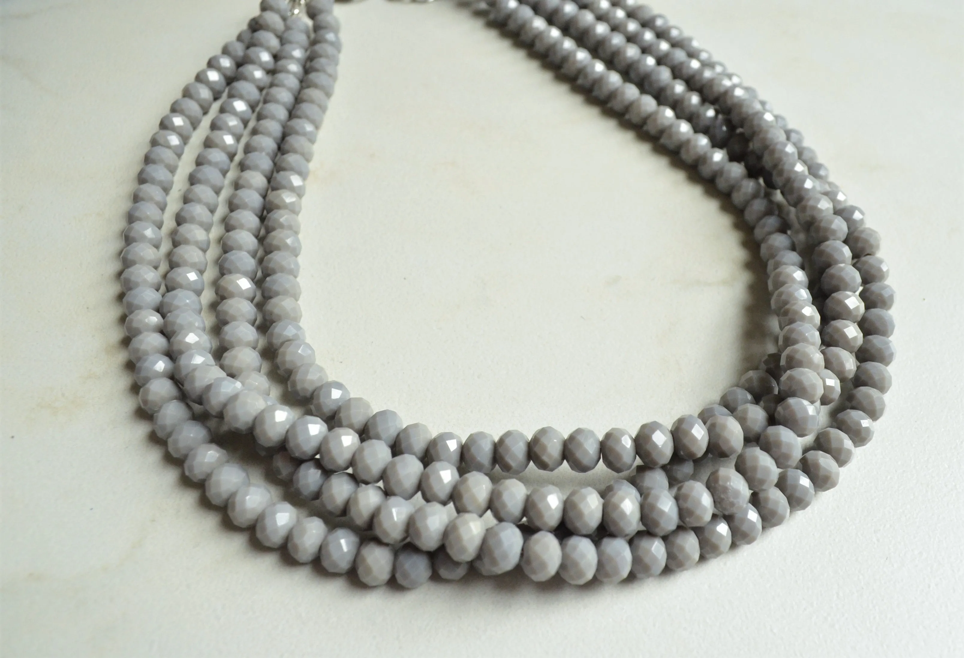 Gray Beaded Glass Multi Strand Chunky Statement Necklace - Aria