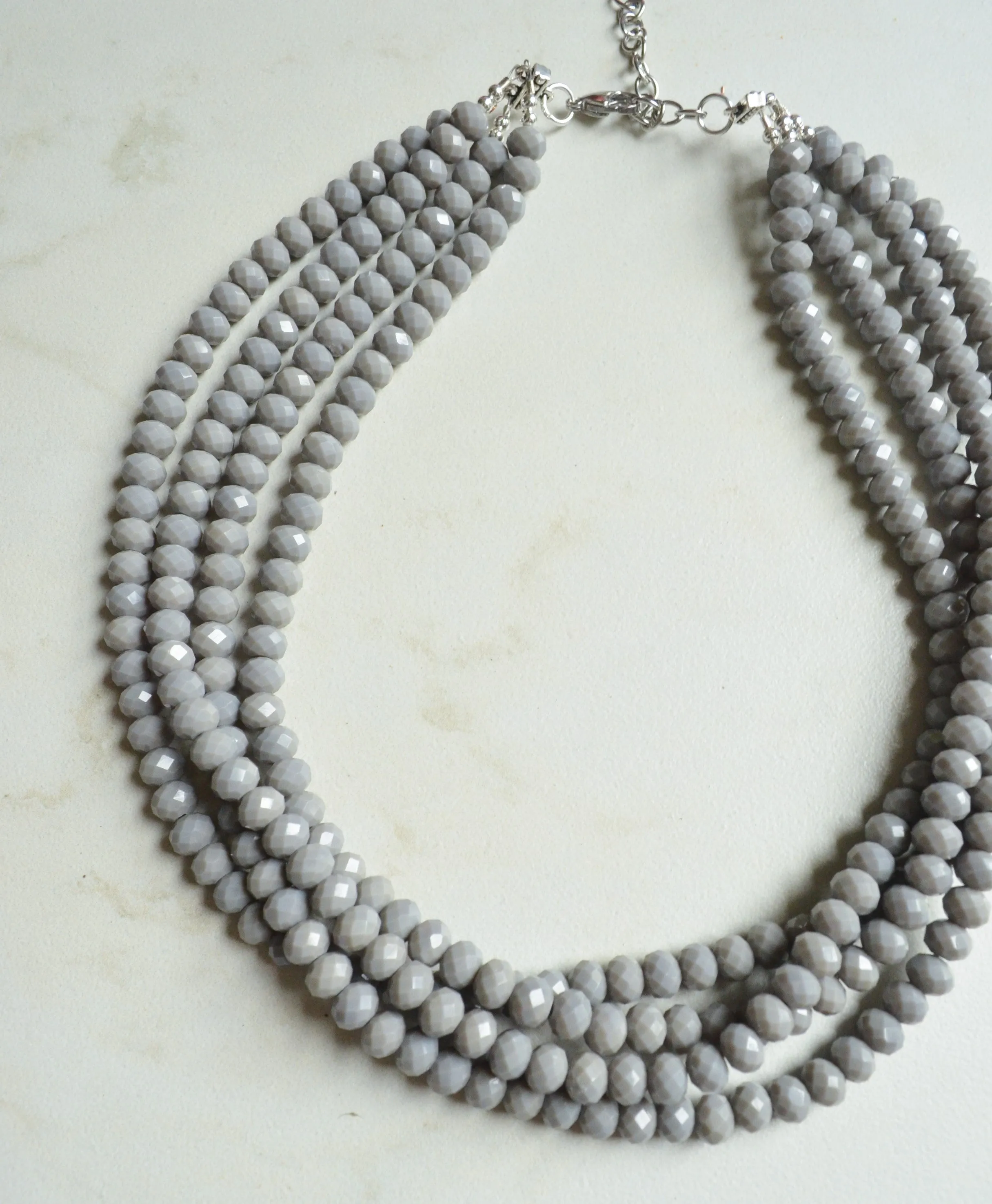 Gray Beaded Glass Multi Strand Chunky Statement Necklace - Aria