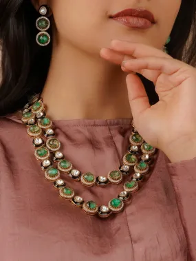 Green Color Gold Plated Contemporary Necklace Set - CC-S14