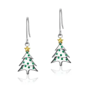 Green Zircon Christmas Tree Sterling Silver Hook Earrings