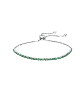 Green Zircon Tennis Bracelet, Diamond CZ .925 Sterling Silver Waterproof Adjustable Pull Bracelet