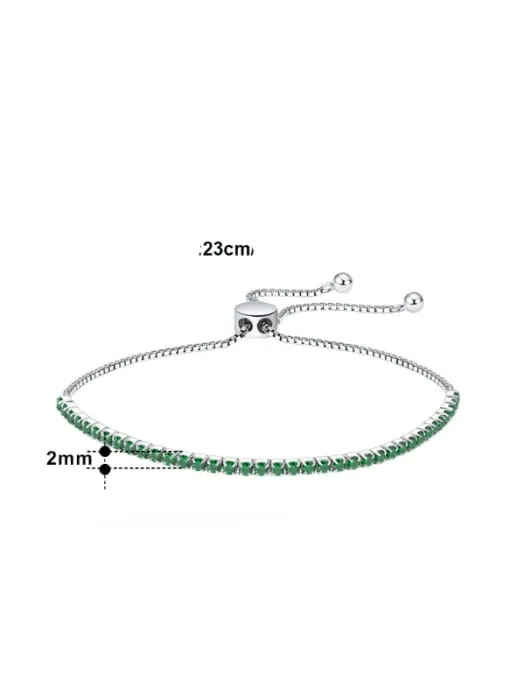 Green Zircon Tennis Bracelet, Diamond CZ .925 Sterling Silver Waterproof Adjustable Pull Bracelet