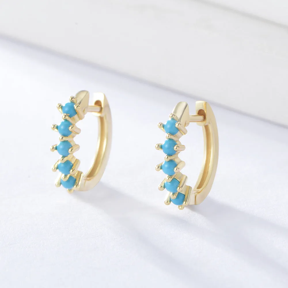 Half Circle Turquoise Silver Studs Earrings for Women