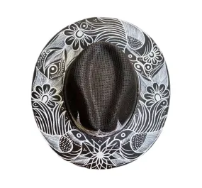 Hand-painted Hat from Mexico - Birds - Black, White