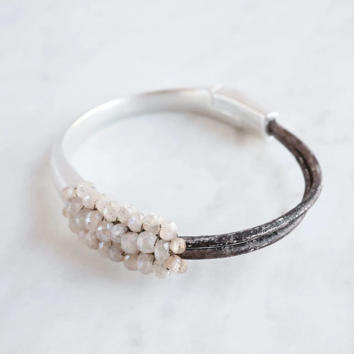 Hand Stitched Grapalite With Shaded Zircon Trim Bracelet