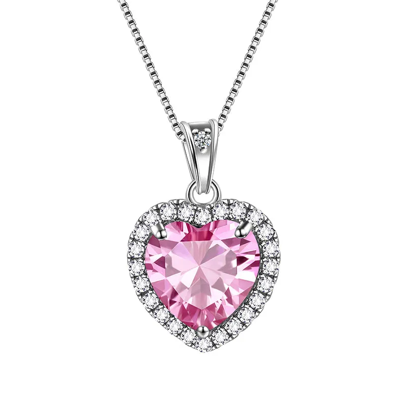 Heart Necklace Women Girls Crystal Birthstone Necklace Pendant Jewelry Birthday Gifts Sterling Silver