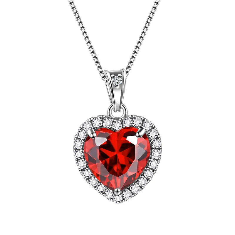 Heart Necklace Women Girls Crystal Birthstone Necklace Pendant Jewelry Birthday Gifts Sterling Silver