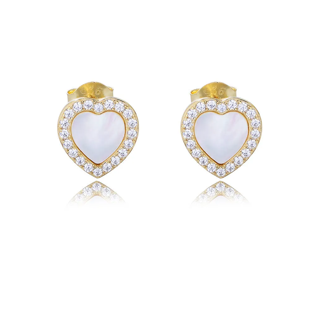 Heart-shaped Mother of Pearl with Zircon Silver Studs Earrings for Women