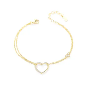 Heart-shaped with Half Zircon Silver Double-layer Bracelet for Women