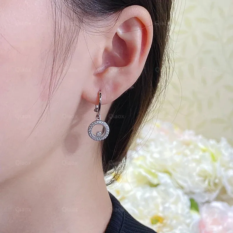 High-quality 925 sterling Silver single drill Revolvable Round earrings women's fashion simple luxury brand jewelry gift