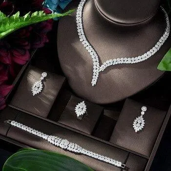 High Quality Designer AAAA  Zirconia Diamonds  Flower Design 4 piece Bridal Wedding Set