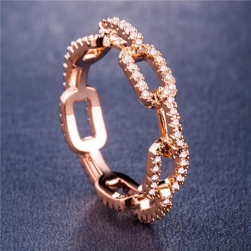 Hip Hop Jewelry Creative Chain Design Ring for Women with Zircon in Silver Color