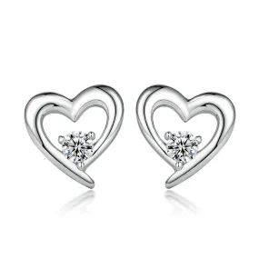 Hollow Heart with Zircon Silver Studs Earrings for Women