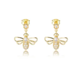 Hollow-out Zircon Bee Silver Drop Earrings for Women