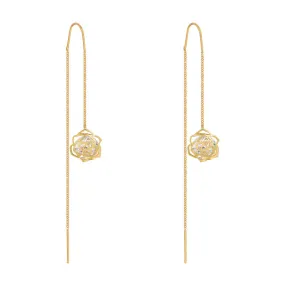 Hollow Rose with Zircon Earline Long Tassel  Silver Drop Earrings for Women