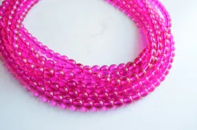 Hot Pink Glass Beaded Chunky Multi Strand Statement Necklace - Michelle