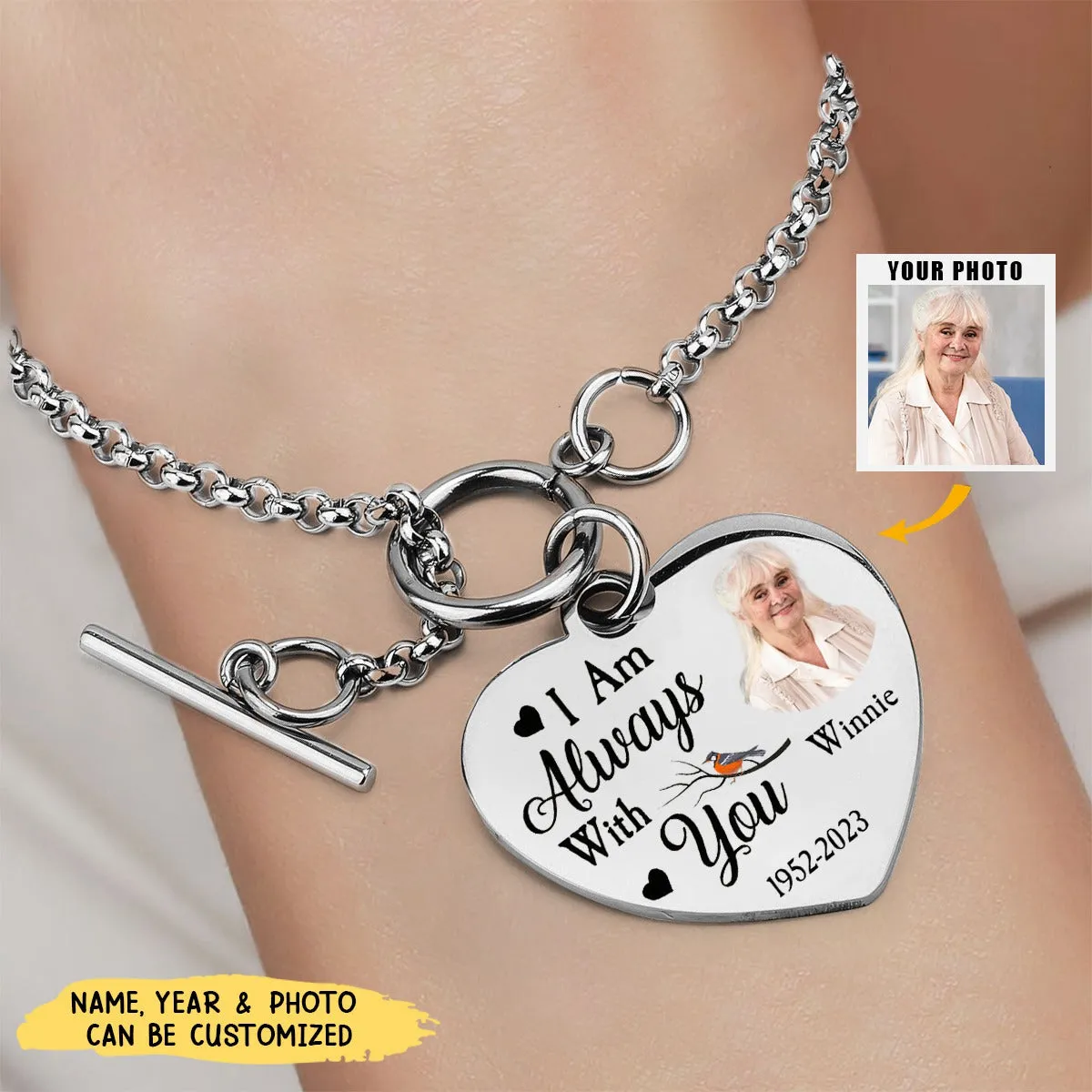 I Am Always With You - Personalized Photo Heart Bracelet