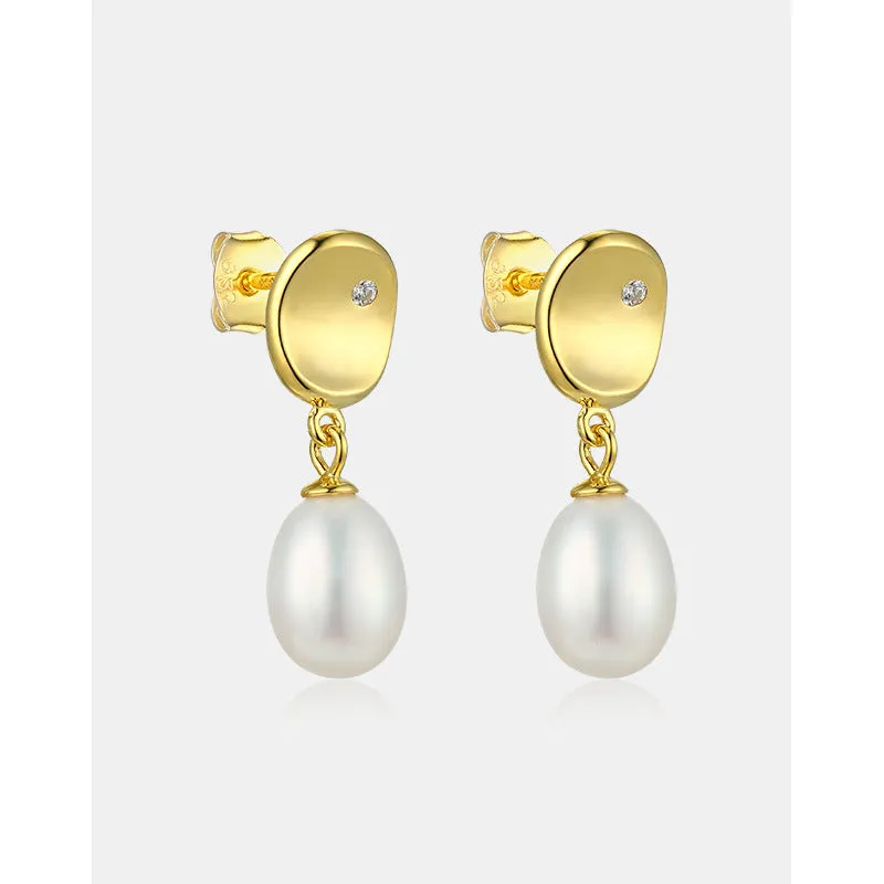 Irregular Oval Shape with Pearl Silver Drop Earrings for Women