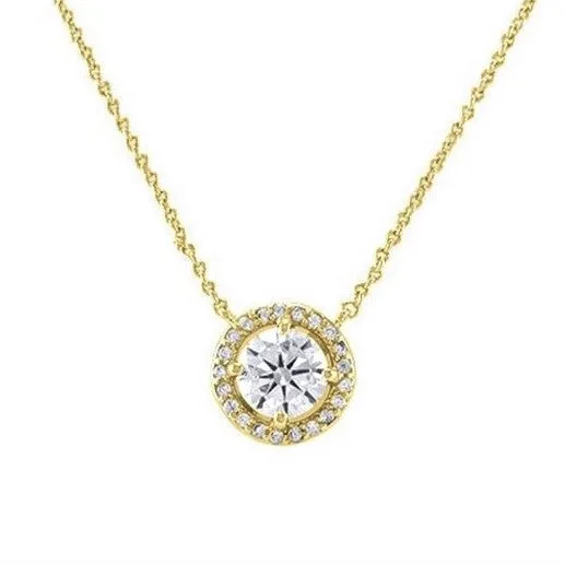 Isla Round Halo Gold Pendant – 10mm | 1.2ct