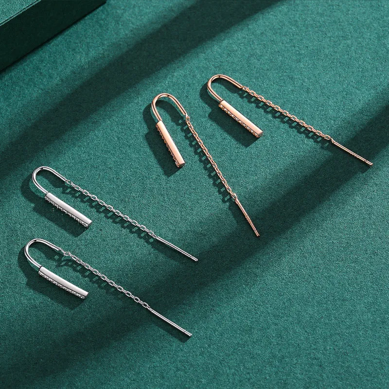 Japanese and Korean Inspired Sterling Silver Long Ear Line Earrings